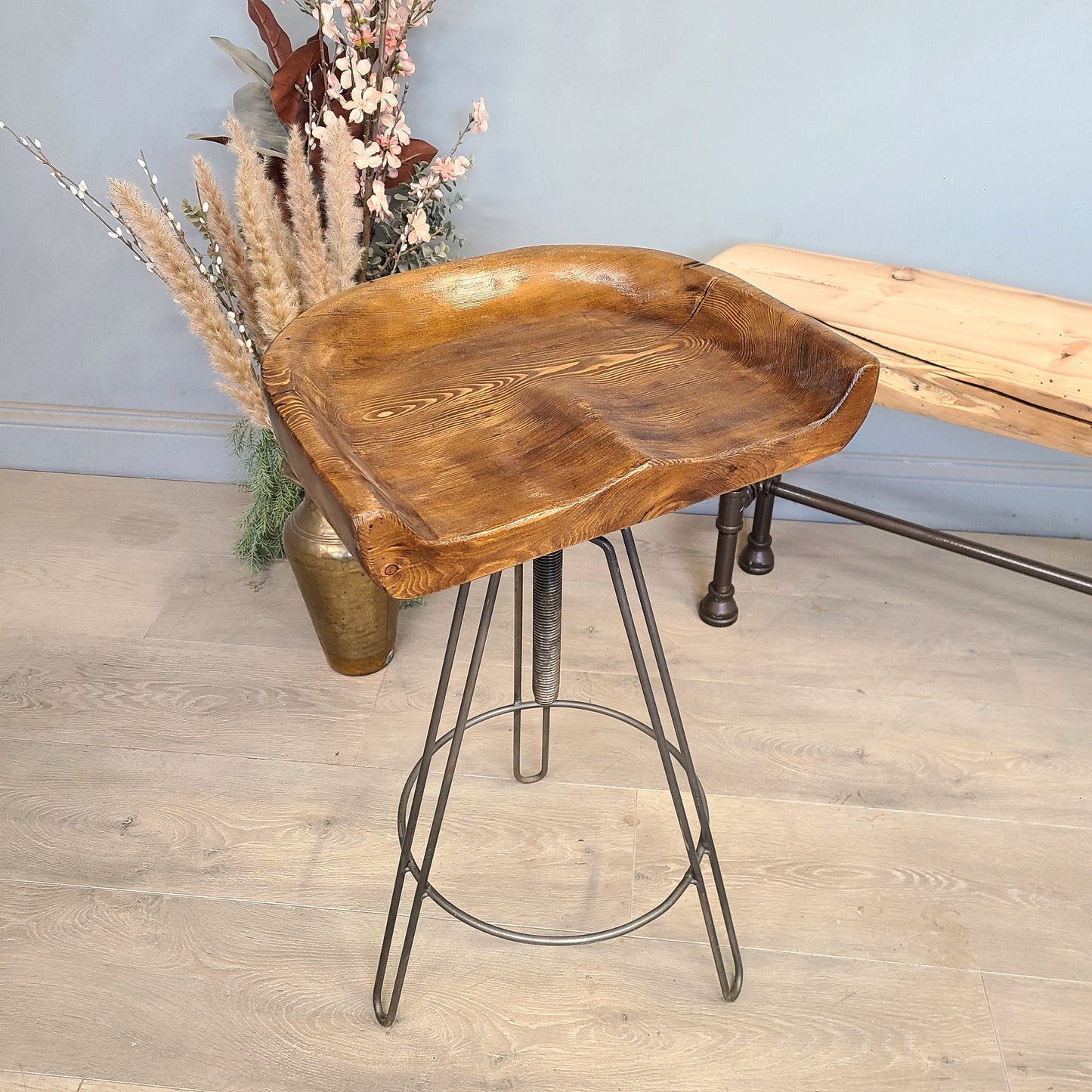 Swivel Stool with Hand Carved Contour Seat Adjustable Height