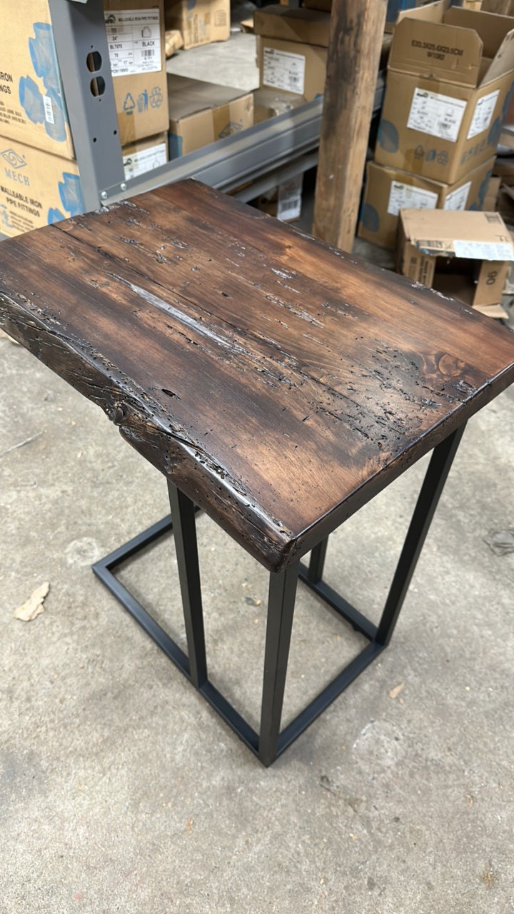 C-Table with live edge, Laptop stand, Reclaimed Wood Side Table, TV tray table, Choose Your Finish
